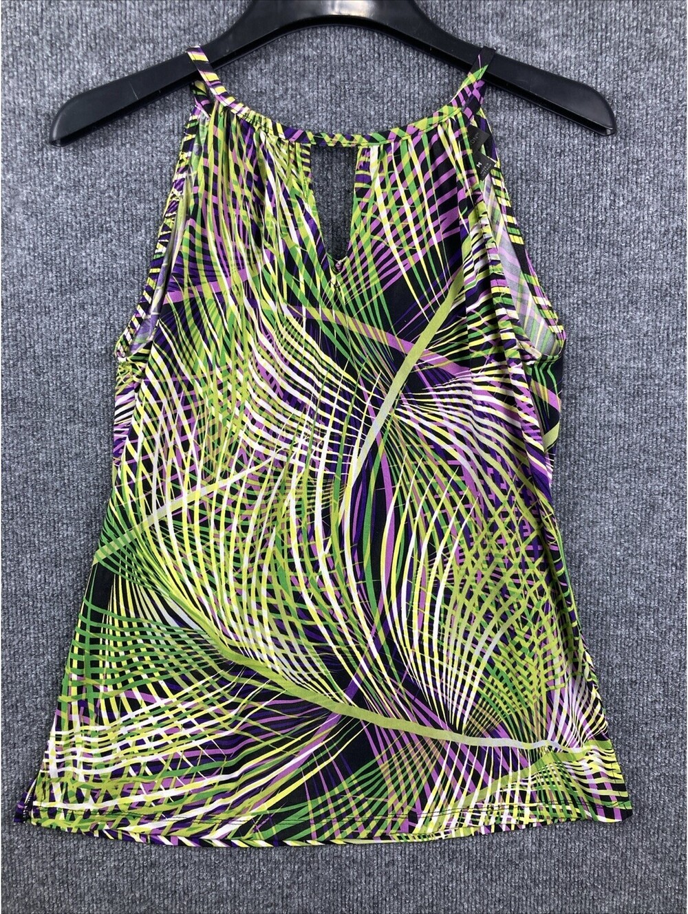 Worthington Women Medium Multicolor Abstract Keyhole Round Neck Blouse Top MINT